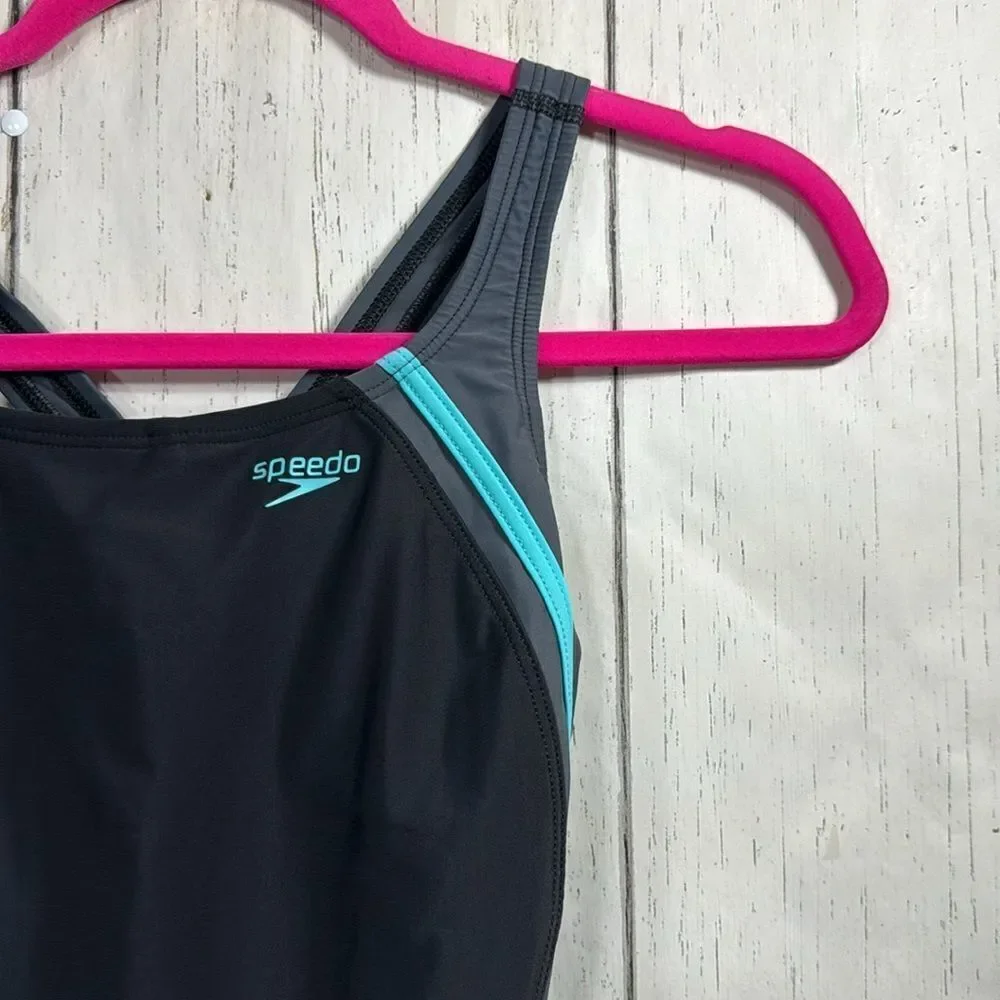 Speedo Womens Black Aqua Racerback Hydro Bra One Piece Swimsuit